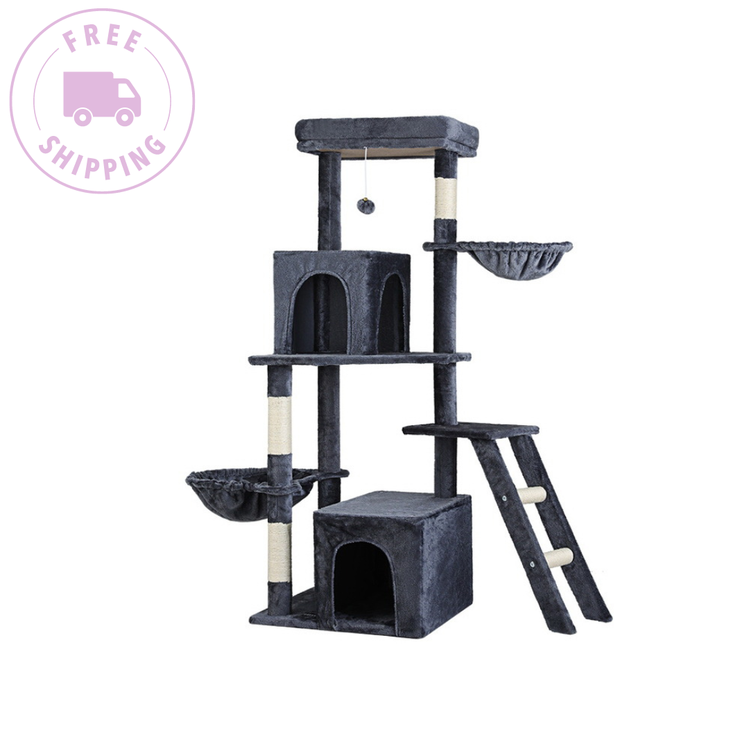 i.Pet Cat Tree Scratching Post Tower with Condo House Grey 138cm