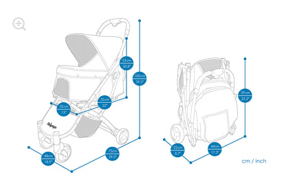 Ibiyaya Speedy Fold Pet Buggy Easy to Store Pet Stroller Grey Denim