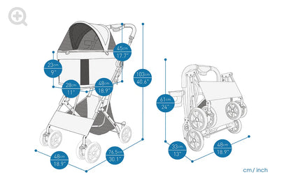 Ibiyaya Travois Tri-fold Pet Travel System Cat & Dog Stroller