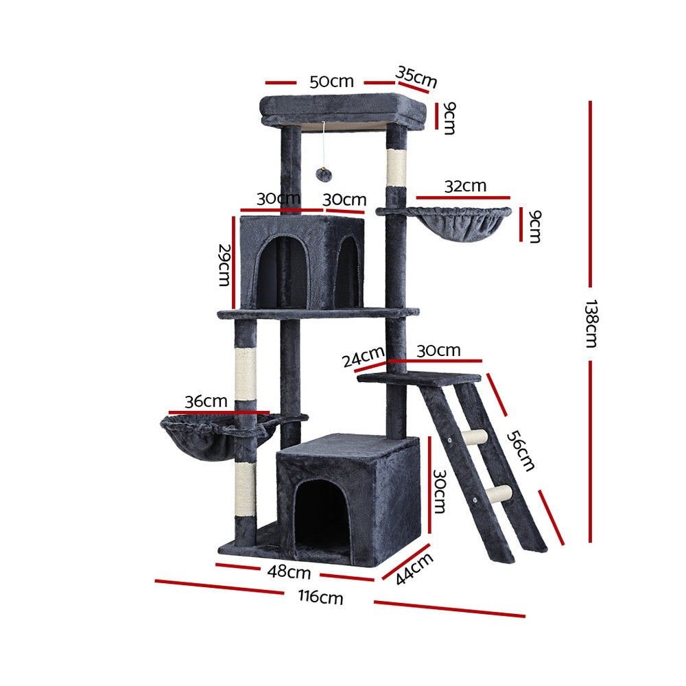 i.Pet Cat Tree Scratching Post Tower with Condo House Grey 138cm