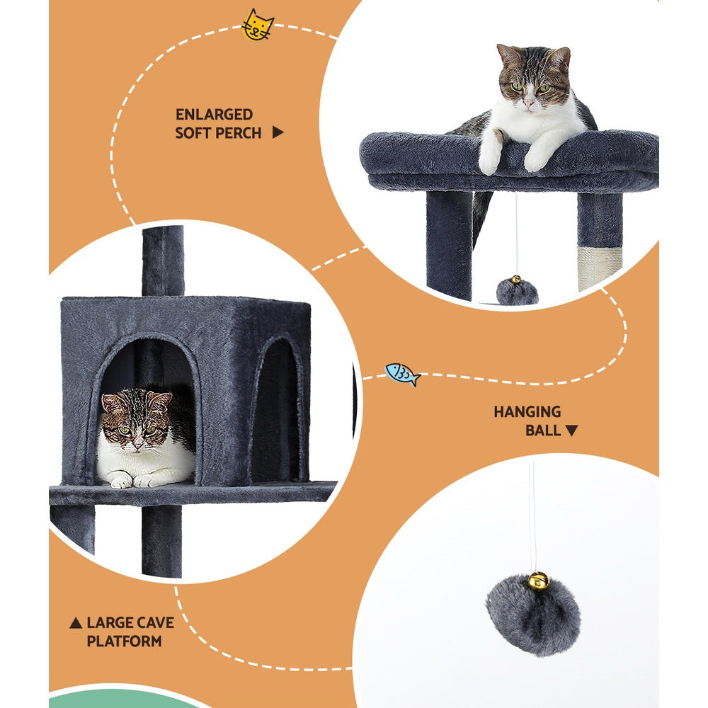 i.Pet Cat Tree Scratching Post Tower with Condo House Grey 138cm