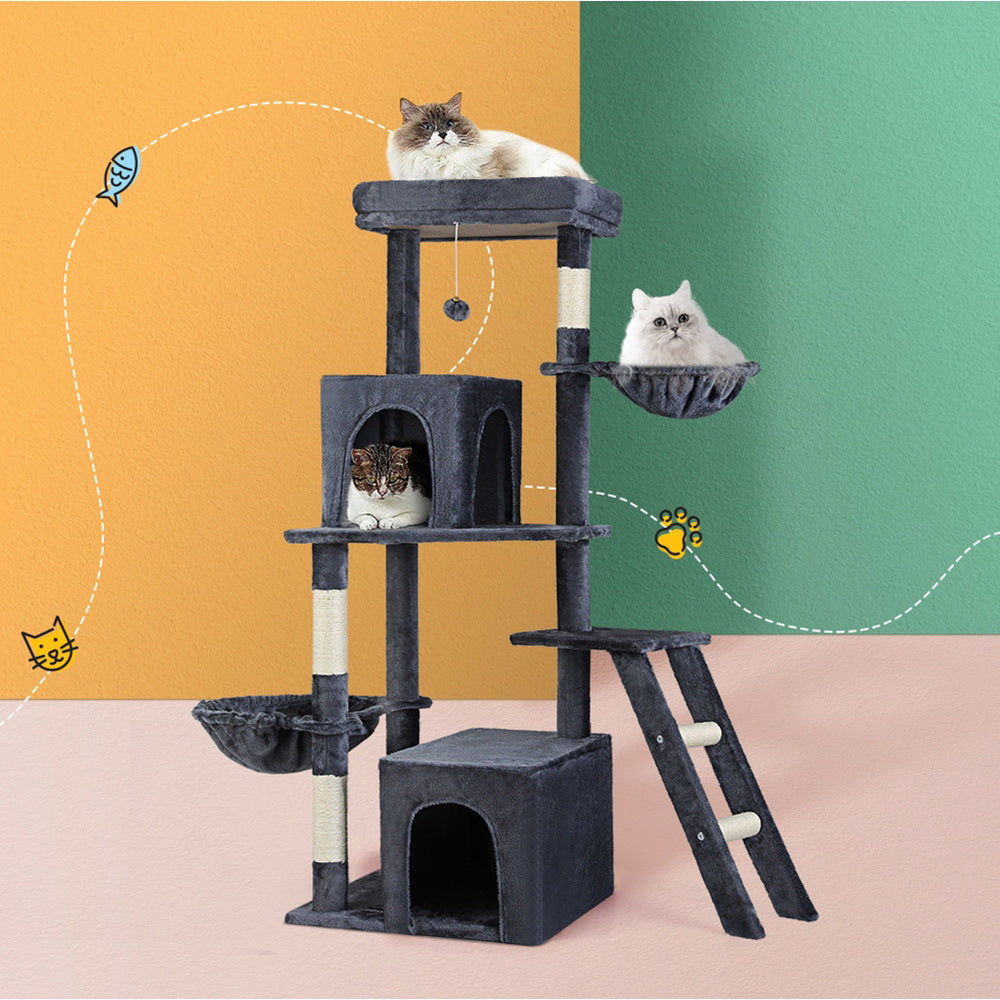 i.Pet Cat Tree Scratching Post Tower with Condo House Grey 138cm